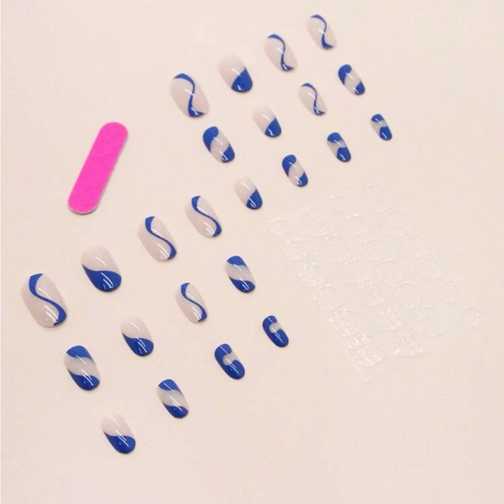 24pcs Long Oval Colorblock Fake Nails